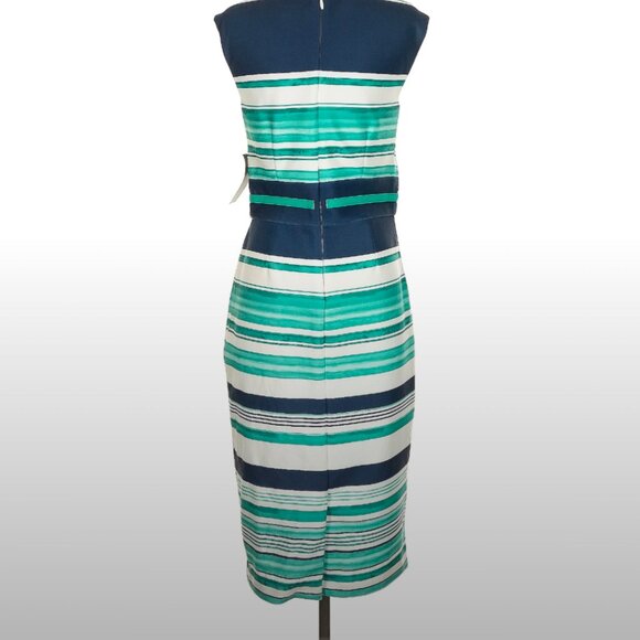 Eva Mendes for New York & Co. NWT Blue/Green/White Striped Event or Office Dress - Picture 2 of 8
